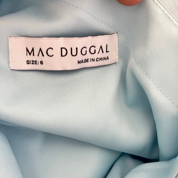 Mac Duggal  Blue Long Sleeve One Shoulder Satin High Low A-line Gown Size‎ 6 NEW - Picture 6 of 10